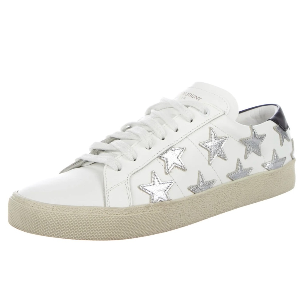 Saint Laurent Silver White Star Low-Top Sneakers